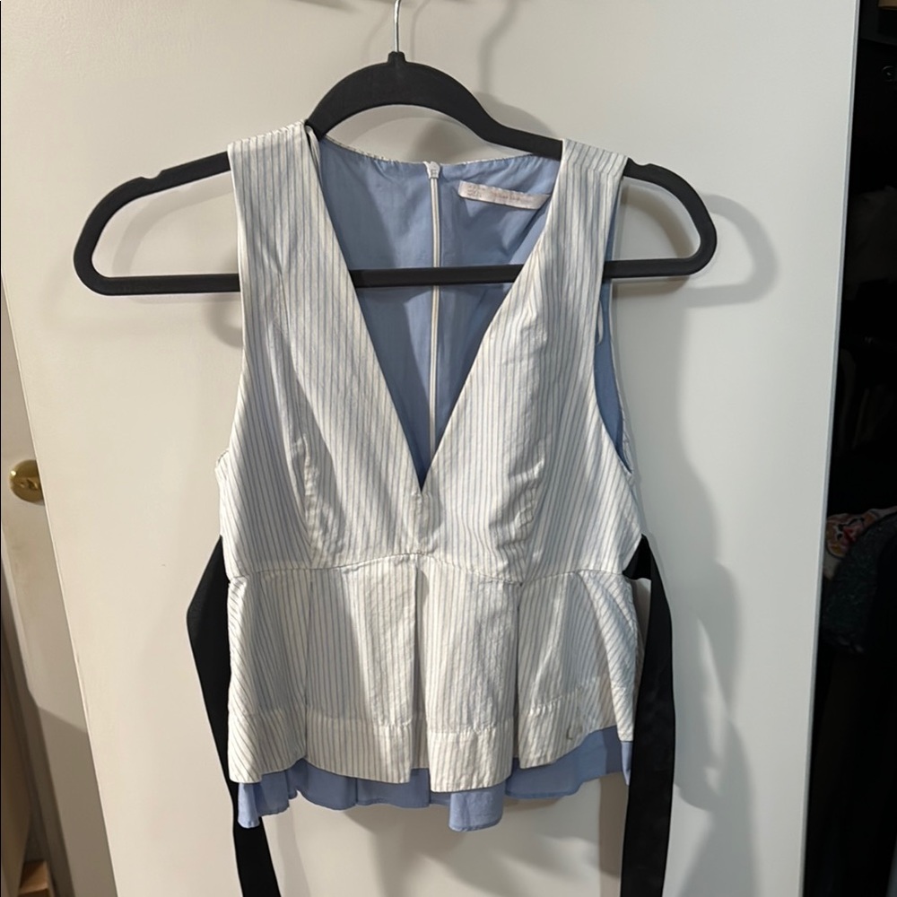 Zara Baby Blue Peplum Blouse with tie front